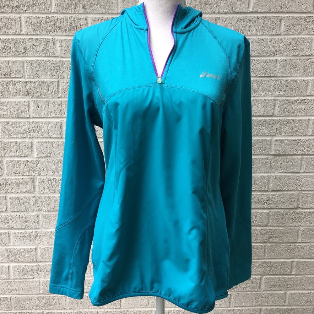 ASICS Teal Blue Hooded Running Jacket Size Large